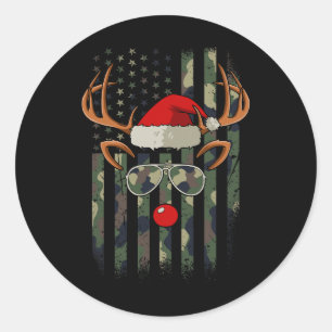 Rendier Camo Amerikaanse Vlag Kerst Pyjama X-mas Ronde Sticker
