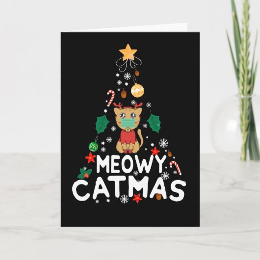 Rendier Cat Meowy Catmas Quarantine Kerstmis Feestdagen Kaart (Voorkant)