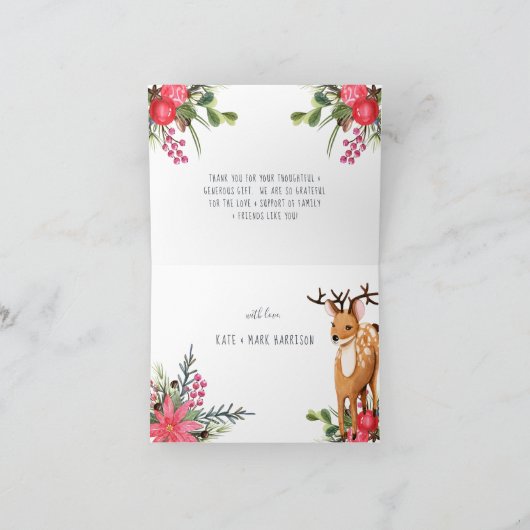 Rendier Christmas Baby shower Dank u Bedankkaart (Binnen)