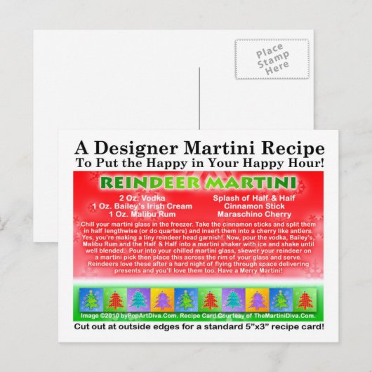 Rendier Christmas Martini Recept Briefkaart (Voorkant / Achterkant)
