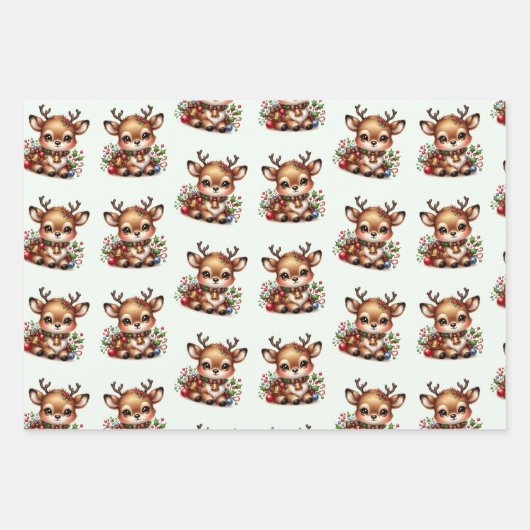 Rendier Christmas Wrapping Paper Flat Sheet-3sets (Voorkant 3)