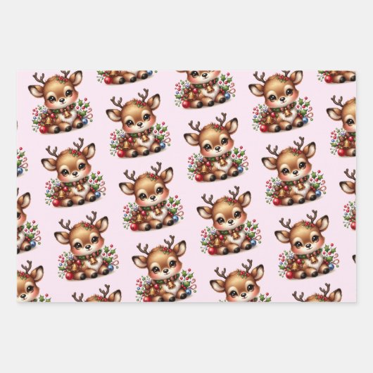 Rendier Christmas Wrapping Paper Flat Sheet-3sets (Voorkant 2)