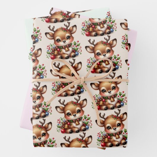 Rendier Christmas Wrapping Paper Flat Sheet-3sets (In situ)