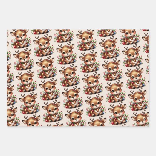Rendier Christmas Wrapping Paper Flat Sheet-3sets (Voorkant)