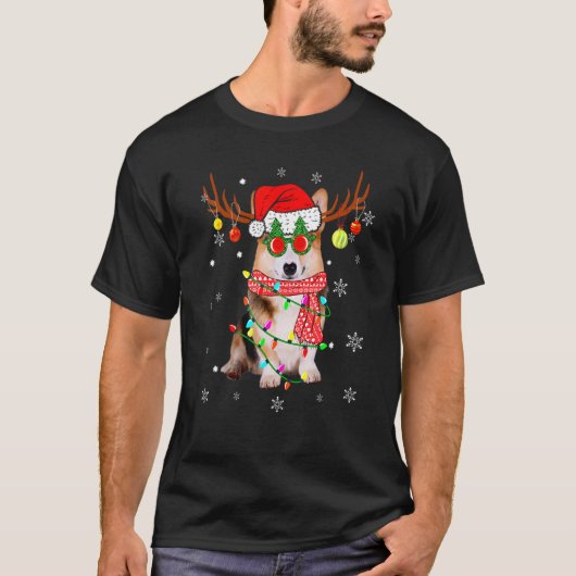 Rendier Corgi Hond Kerstman Hoed Kerstmis T-shirt (Voorkant)