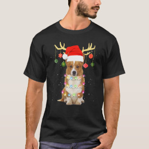 Rendier Corgi Hond Met Kerstman Hoed Kerst Licht T-shirt