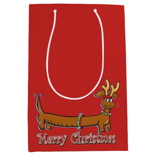 Rendier Dachs Merry Christmas Medium Cadeauzakje (Voorkant)