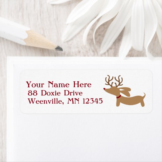 Rendier Dachshund Kerst Adresetiketten Doxie Etiket (Insitu)
