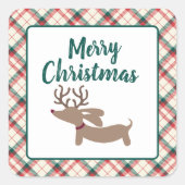 Rendier Dachshund Kerst Preppy Plaid Gift Label (Voorkant)