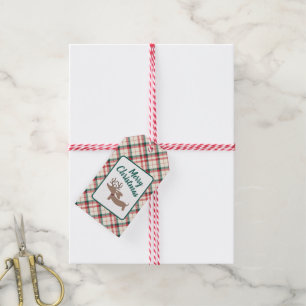 Rendier Dachshund Kerst Preppy Plaid Gift Label Cadeaulabel