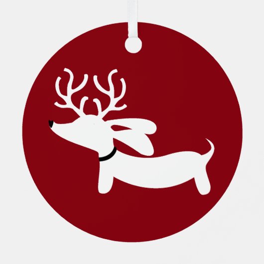 Rendier Dachshund Rode Kerstboom Ornament (Achterkant)