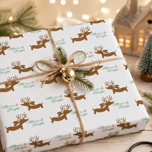 Rendier Dackel Merry & Bright Cadeaupapier