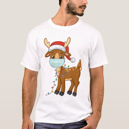 rendier dat een masker voor Kerstmis draagt T-shirt (Voorkant)