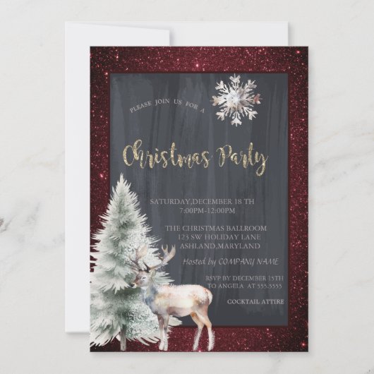 Rendier Dennenhouten Boom Rode Glitter Kerstmis Kaart (Voorkant)