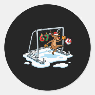 Rendier Doelman 67 Voetbalnet Grappig Kerst Sport Ronde Sticker
