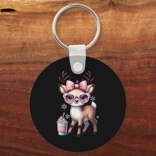 Rendier Drink Hot Chocolate Bougie Vrouwen Meisjes Sleutelhanger (Voorkant)