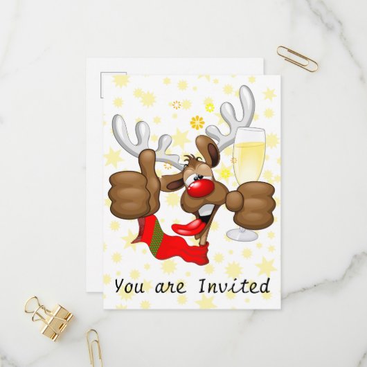 Rendier Dronken Grappig Kerstkarakter Uitnodiging Briefkaart (Voorkant / Achterkant in situ)
