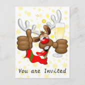 Rendier Dronken Grappig Kerstkarakter Uitnodiging Briefkaart (Voorkant)