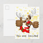 Rendier Dronken Grappige Kerst Karakter Uitnodiging Briefkaart (Voorkant / Achterkant)