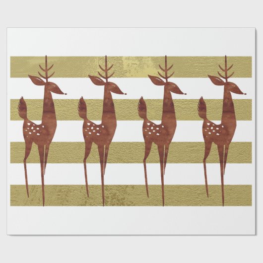 Rendier elegant goud wit gestreept cadeaupapier (Vlak)