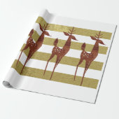 Rendier elegant  goud wit gestreept cadeaupapier (Uitgerold)