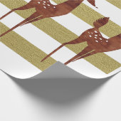 Rendier elegant goud wit gestreept cadeaupapier (Hoek)