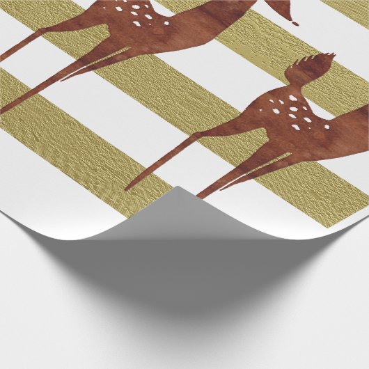 Rendier elegant goud wit gestreept cadeaupapier (Hoek)