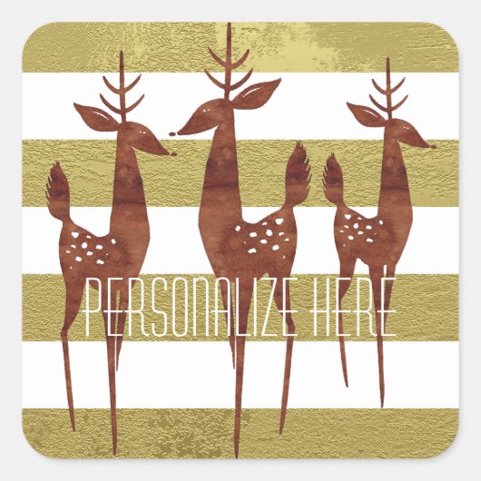Rendier elegant goud wit gestreept vierkante sticker (Voorkant)