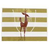 Rendier elegant  goud wit gestreepte retro groot cadeauzakje (Achterkant)