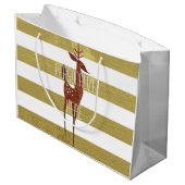 Rendier elegant  goud wit gestreepte retro groot cadeauzakje (Achterkant Gekanteld)
