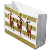 Rendier elegant  goud wit gestreepte retro groot cadeauzakje (Voorkant Gekanteld)