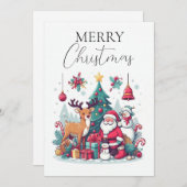 Rendier en Claus juichen Feestdagenkaart (Voorkant / Achterkant)