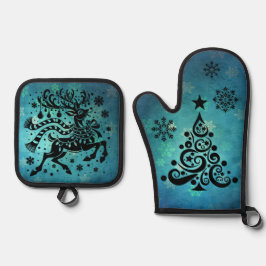 rendier en kerstboom ovenwant & pannenlap set