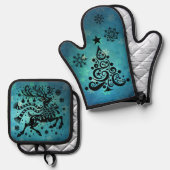 rendier en kerstboom ovenwant & pannenlap set (Voorkant / Achterkant)