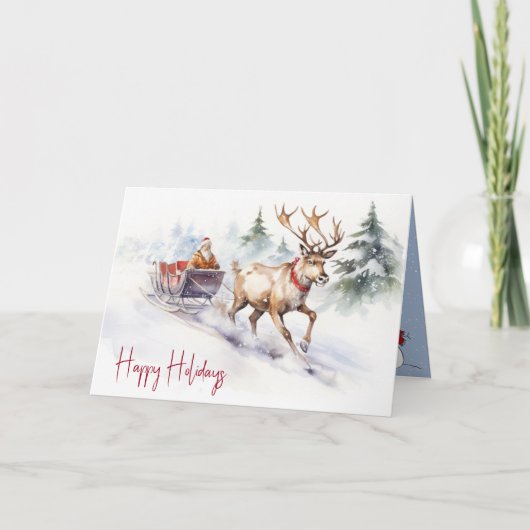 Rendier en kerstman feestdagen kaart (Voorkant)