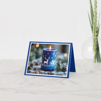 Rendier en Kerstman verlichte blauwe kaars Feestdagen Kaart