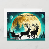Rendier en Sleigh volle maan Feestdagenkaart (Voorkant / Achterkant)