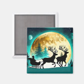 Rendier en Sleigh volle maan Magneet (Voorkant / Achterkant)
