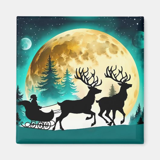 Rendier en Sleigh volle maan Magneet (Voorkant)