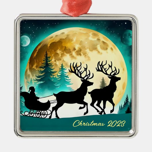 Rendier en Sleigh volle maan Metalen Ornament (Voorkant)