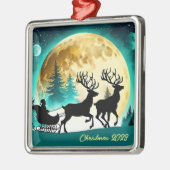 Rendier en Sleigh volle maan Metalen Ornament (Links)
