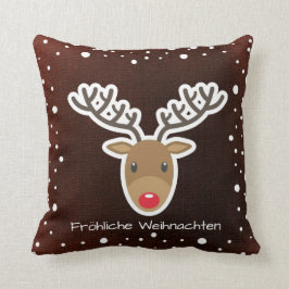 rendier en sneeuw op Red Fröhliche Weihnachten Kussen