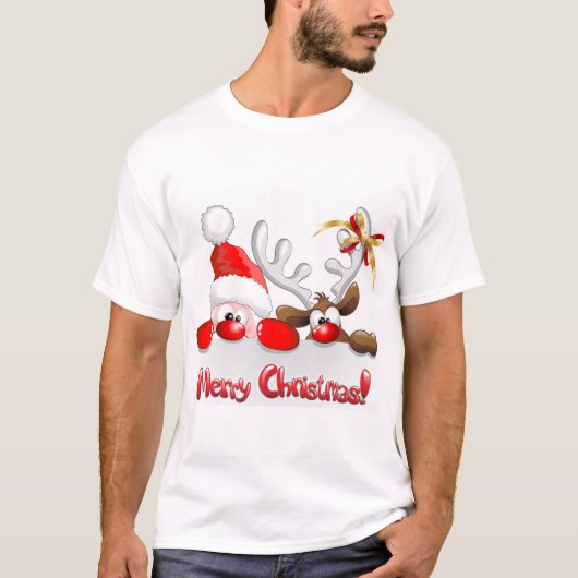 Rendier en sneeuwman kerst t-shirt (Voorkant)