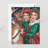 Rendier en twee van de helpers van de kerstman briefkaart (Voorkant / Achterkant)