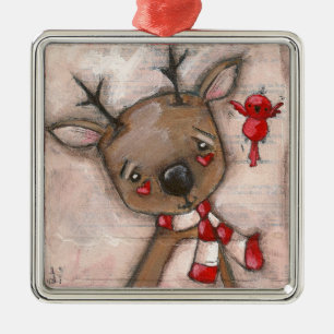 rendier en vriend - sierplant metalen ornament