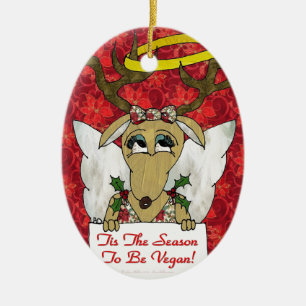 Rendier Engel Tis Het Seizoen om Veganist te Zijn Keramisch Ornament