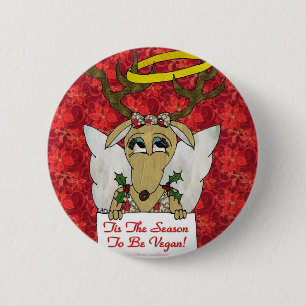 Rendier Engel Tis Het Seizoen om Veganist te Zijn Ronde Button 5,7 Cm