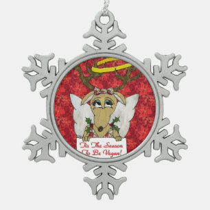 Rendier Engel Tis Het Seizoen om Veganist te Zijn Tin Sneeuwvlok Ornament