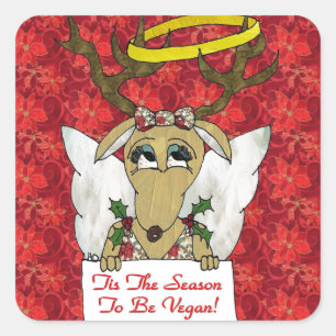 Rendier Engel Tis Het Seizoen om Veganist te Zijn Vierkante Sticker
