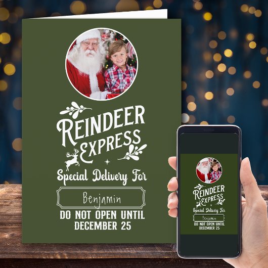 Rendier Express Kind naam & foto Kerstmis Feestdagen Kaart